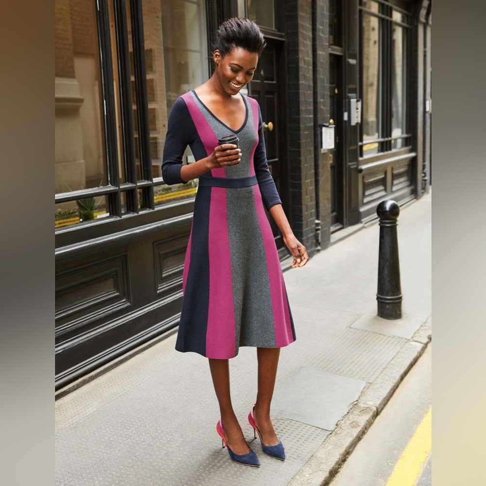 EUC Boden Darcy Knit Dress | Size 8 | Plum/Grey/Navy